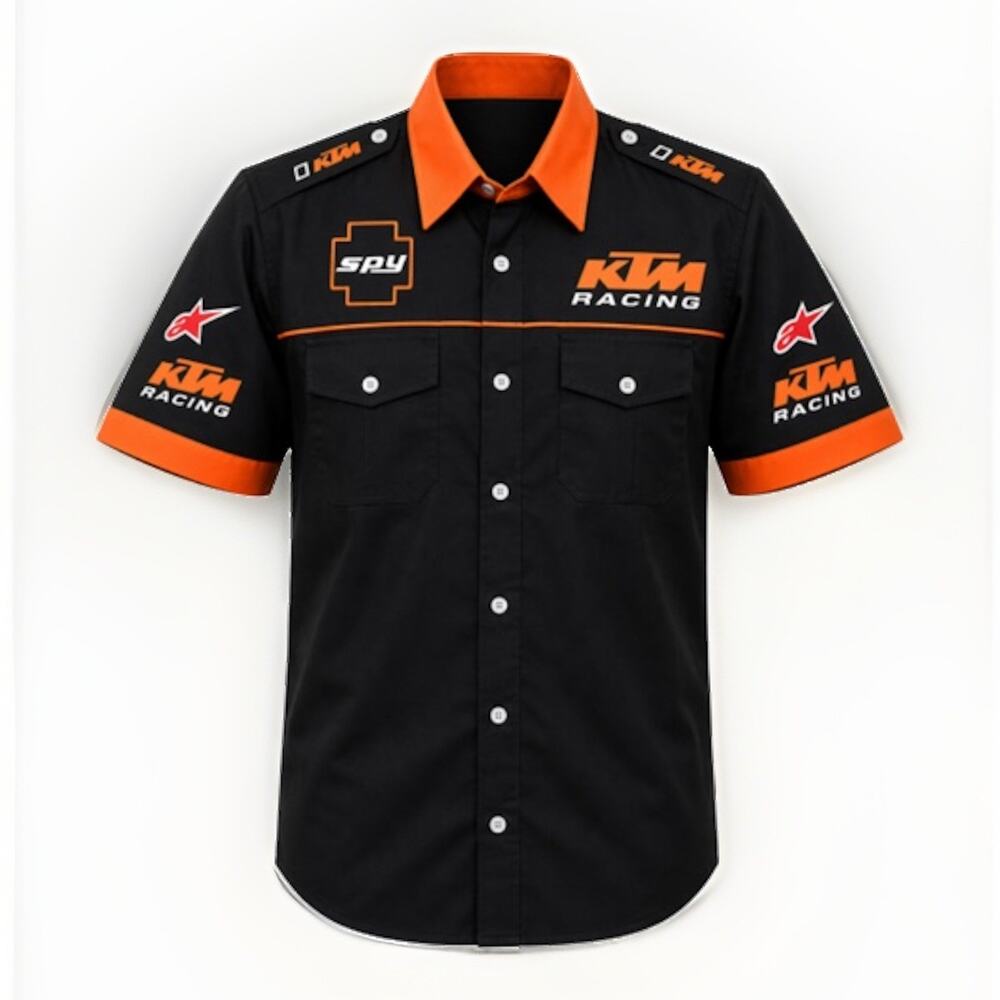 KTM Racing Spy Black Orange Embroidered Crew Shirt Men's XXL Motocross Nascar
